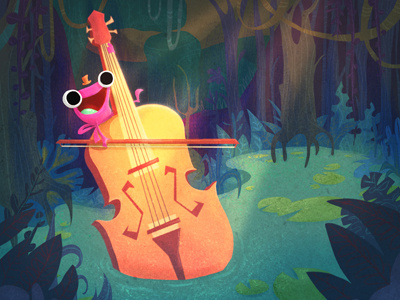 Cello Frog cello character design cute frog illustration swamp visual development