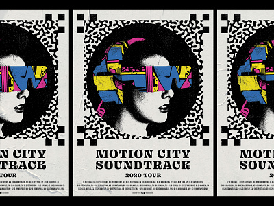 Motion City Soundtrack Tour Poster band black blue color future futuristic gig poster magenta pattern poster virtual woman yellow