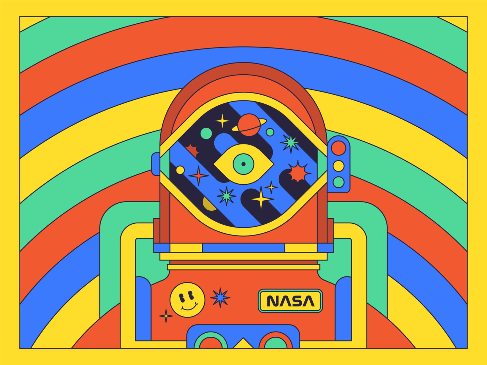 Space Funk astronaut color design flat funk helmet illustration monoweight planet rainbow smiley space spaceman star