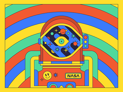 Space Funk astronaut color design flat funk helmet illustration monoweight planet rainbow smiley space spaceman star