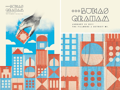 Lukas Graham Poster black blocks blue city clouds cream detroit hand red sun