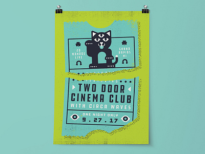 Two Door Cinema Club Poster blue cat clover eye green horseshoe lucky noodle shadow ticket unlucky
