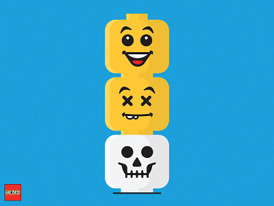 Lego Head Totem blue dead illustration lego skull toy yellow