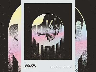 Angels & Airwaves black floating gig poster gray grey holographic orb space woman