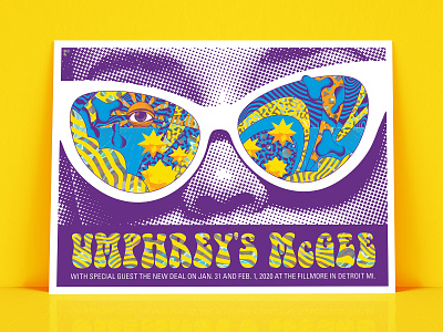 Umprey's McGee Gig Poster blue cyan eye foil glasses holographic foil orange psychedelic screenprint trippy yellow