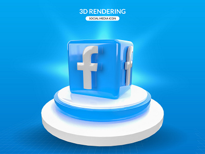 3d rendering facebook social media icon on blue background dimension render