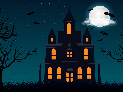 Halloween night 2022 Scary ghost house dark Background glowing illustration mystery portrait art