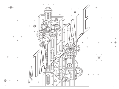 "A Tall Tale" event illustration line work poster steampunk theatre tower vector illustration