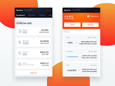 Iguana — cryptocurrency wallet application crypto money organizer paypal stripe ui ux wallet
