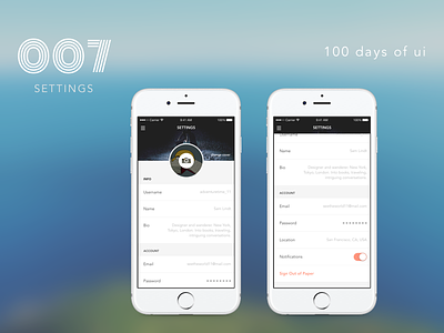 100 Days of UI - #007 Settings 100daysofui account dailyui design flat ios iphone mobile profile settings ui ux