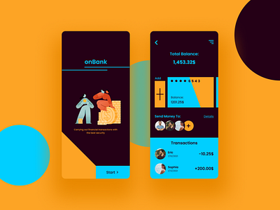 onBank - Mobile Application Design app design illustration typography ui ux