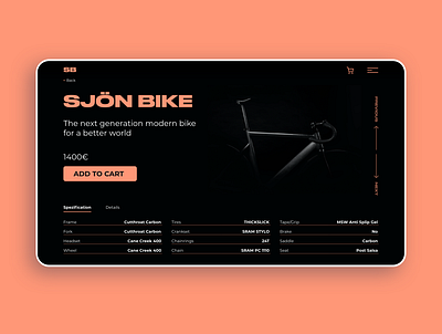 SJÖN BIKE Shop Website application design big bike black dark design dual color ecommerce grey modern modern design modernism orange picture shop shopping cart uidesign website