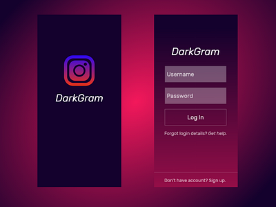 DarkGram pt. 1 app dark mode dark theme design icon logo ui ux