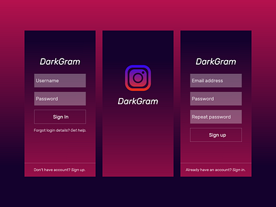 DarkGram pt 2 app dark mode dark theme design icon logo ui ux vector