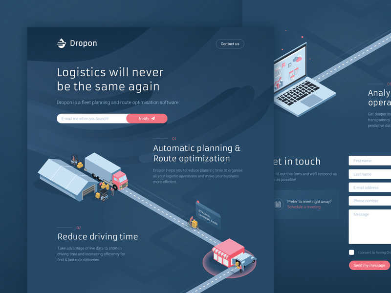 Dropon Landing Page desktop dropon landing page logistics startup tech ui webdesign website