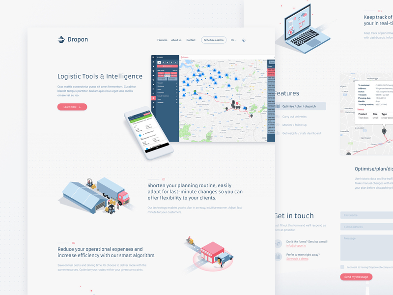 Dropon Landing Page - Light theme delivery desktop dropon landing page light logistics planning theme webdesign website