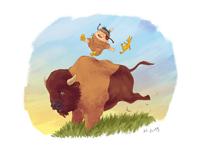 Anaïs - Thank you card illustration baby birth card bison giraffe illustration moccasin photoshop prairie thank you card