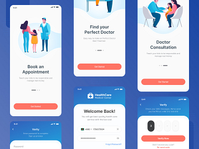Hospital and health care Mobile app booking creative pigeon health health app health care healthcare healthcare app hospital hospital app hospitality hospitals illustraion minimal sign in sign up ui uiux verification verification code verify