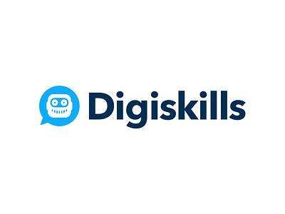 Digiskills Logo app blue bot chat digital logo robot skills white