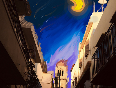 Crete Street illustration painted sky