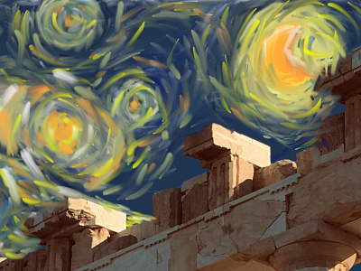 Panthenon design illustration painted painting sky