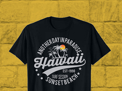 Hawaii Sunset Beach Typography T-Shirt Design