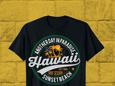 Hawaii Sunset Beach Typography T-Shirt Design