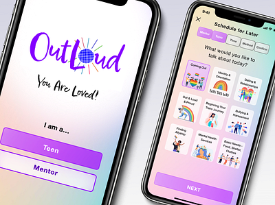 OutLoud design kid lgbtq mentor queer rainbow teen ui ux youth