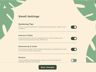 Email Settings Page,  Lifestyle Website