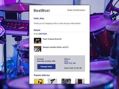 Drum Set Rock-Inspired E-commerce Email Receipt