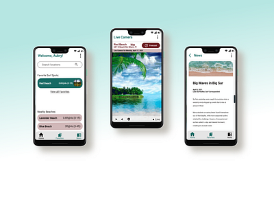 Surf Mobile App with Weather, Camera and News Features app beach designer news ocean summer surf surf conditions surfer surfing ui designer uxui weather