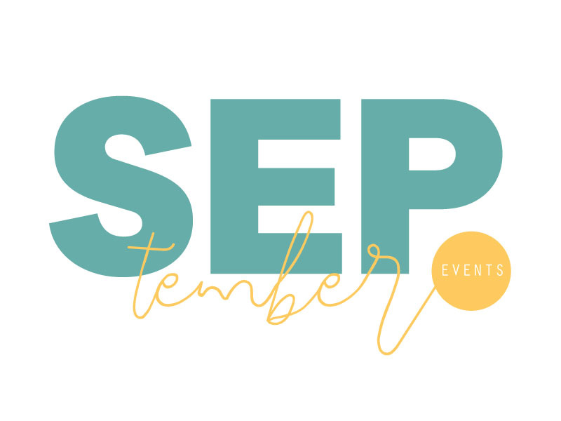 September Events Card print church graphic design yellow orange blue fall september events script typography