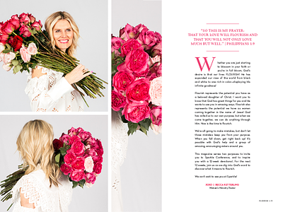 Flourish Magazine Spread church color floral flourish flowers layout magazine print spreads typography women