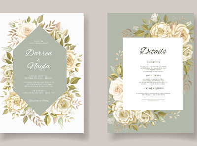 Beautiful wedding invitation card background card design elegant floral flower frame invitation template vector