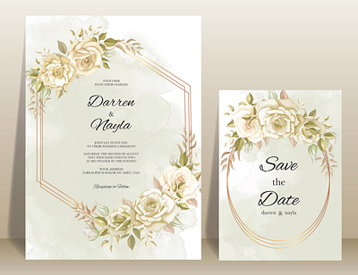 Beautiful wedding invitation with ose flower ornament background card design elegant flower frame invitation invite template vector