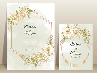 Beautiful wedding invitation with ose flower ornament