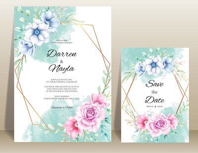 Beautiful wedding invitation with watercolor flower background card design elegant floral flower frame invitation invite template