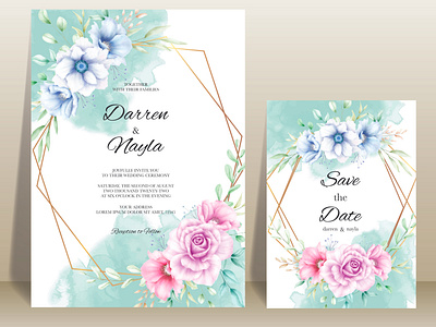 Beautiful wedding invitation with watercolor flower