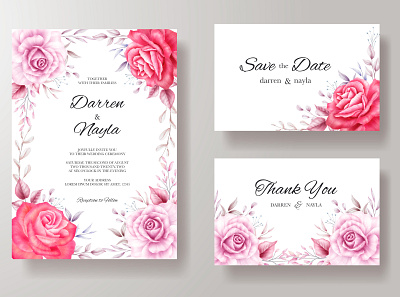 Wedding card set with rose ornament card design elegant floral flower frame invitation invite spring template