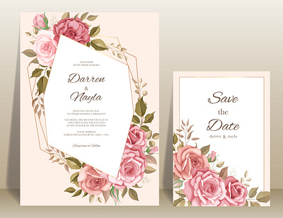 Wedding card with rose decoration background card design elegant floral flower frame invitation invite template