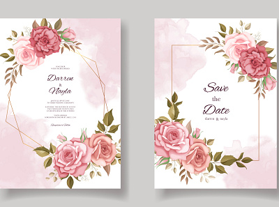 Beautiful wedding card set with floral background card design elegant floral flower frame invitation template vector