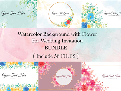 Watercolor background with flower BUNDLE background card elegant floral flower frame invitation nature spring template