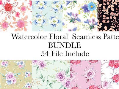 Watercolor floral seamless pattern BUNDLE background branding design elegant floral flower frame nature spring template