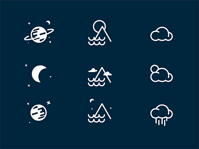 Neature clouds iconography icons logo mark mountain nature outline planet space sun water