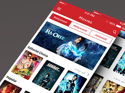 Screens clean design flat ui ios 8 listing minimal mobile app movie red ui ux