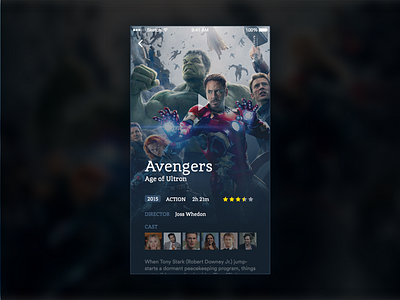 Movie Detail Screen action android app avengers blue flat ui mobile interface movie ui ux