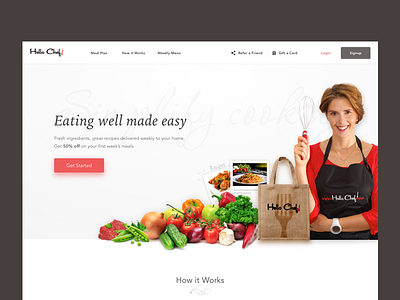 Marketing Page chef delivery flat food restaurant simple ui ux web design