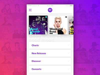 Spotify App clean flat ios music app simple spotify ui ux