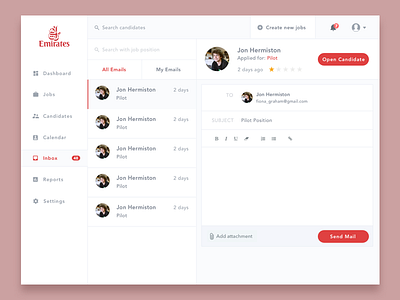 Inbox app clean dashboard inbox recruitment simple ui ux