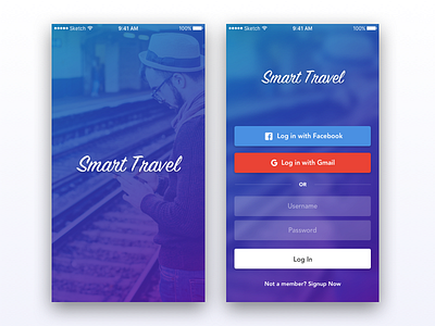 Smart Travel blue gradients ios app mobile interface simple travel ui ux